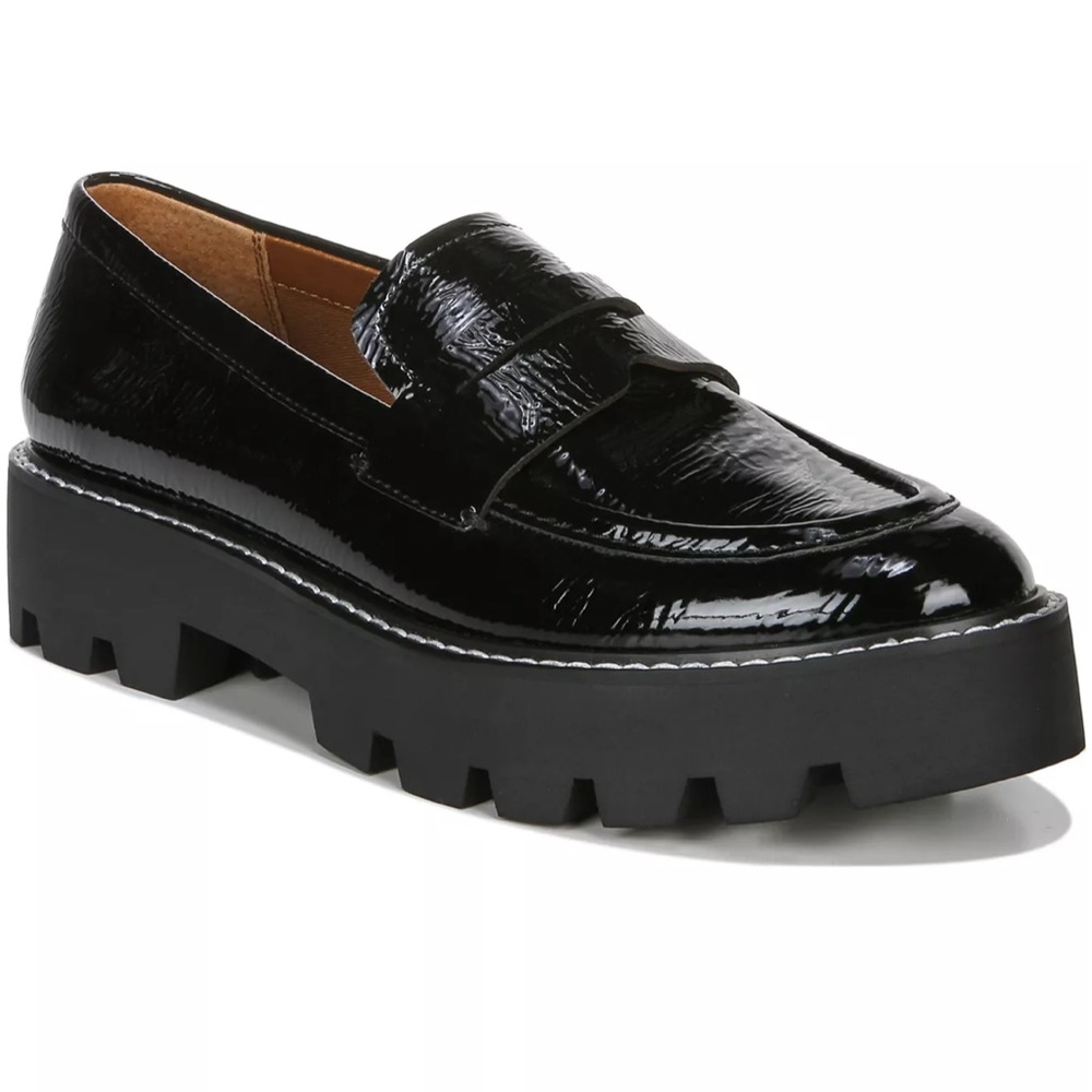 NWOT WORN TWICE Balin Lug Sole Loafers BLACK FAUX PATENT give me your best offer